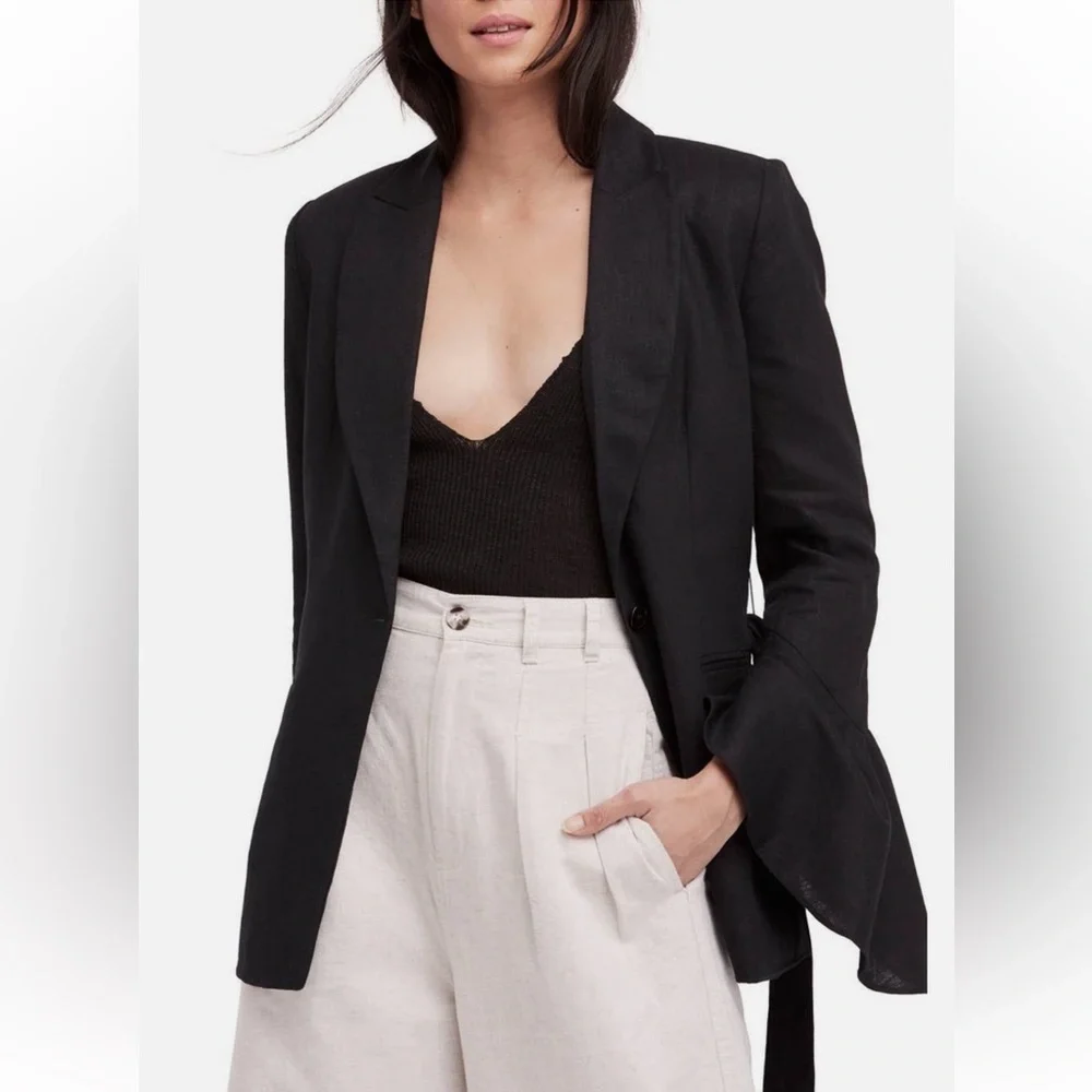 Free People Flared Sleeve Blazer Black Size Small Linen blend - Picture 2 of 15